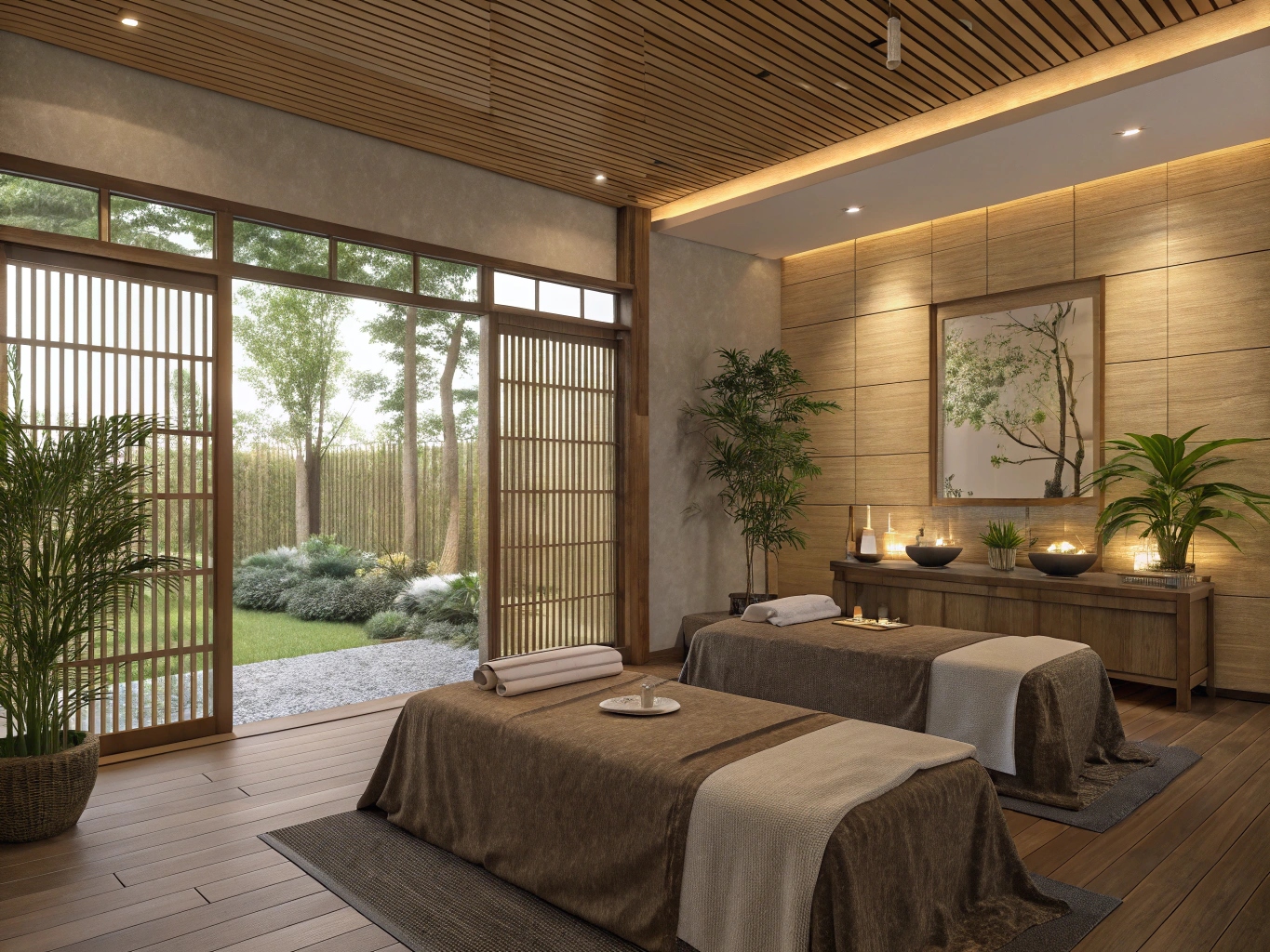 Ontspannende massageruimte met natuurlijke elementen