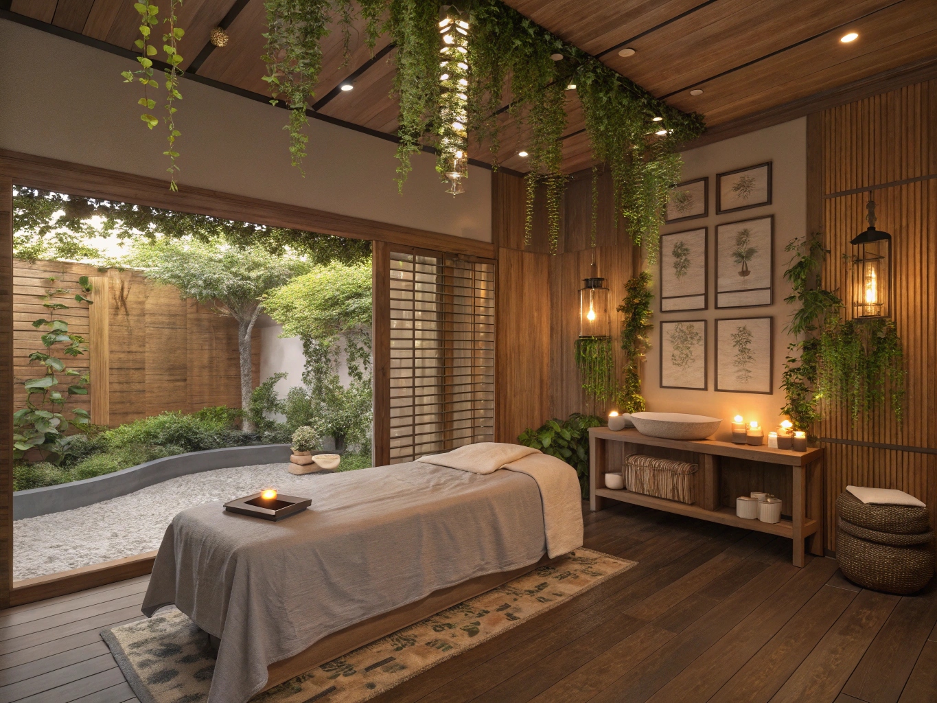 Massage behandelkamer met organische elementen